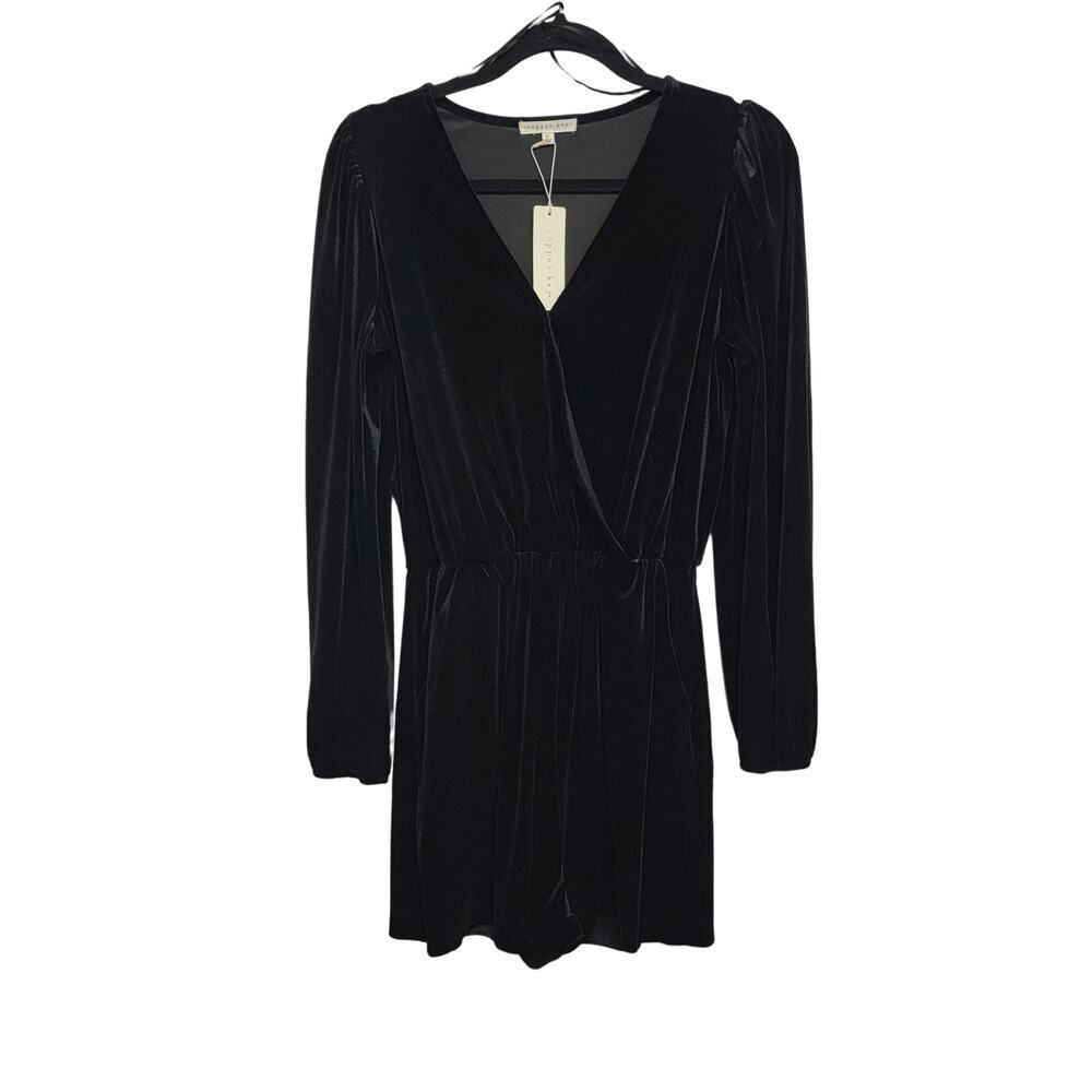 Whimsgoth Dark Coquette Romantic Goth Black Velvet Princess Sleeve Romper NWT